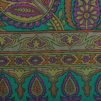 Sanskriti Vintage Green Pure Crepe Silk Saree Paisley Print Sari 5.5 yard Fabric