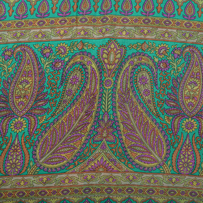Sanskriti Vintage Green Pure Crepe Silk Saree Paisley Print Sari 5.5 yard Fabric