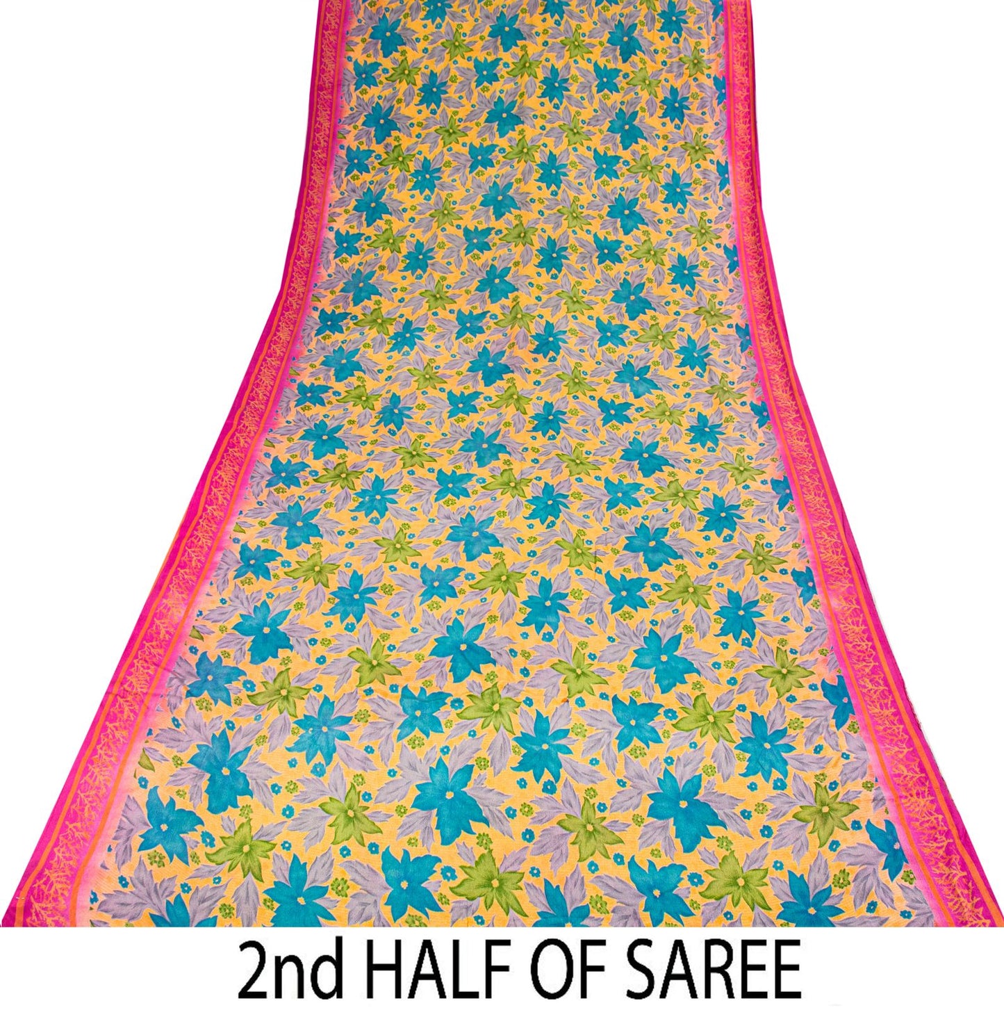 Sanskriti Vintage Saree Yellow Pure Crepe Floral Printed Sari 5+Yd Craft Fabric