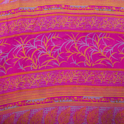 Sanskriti Vintage Saree Yellow Pure Crepe Floral Printed Sari 5+Yd Craft Fabric