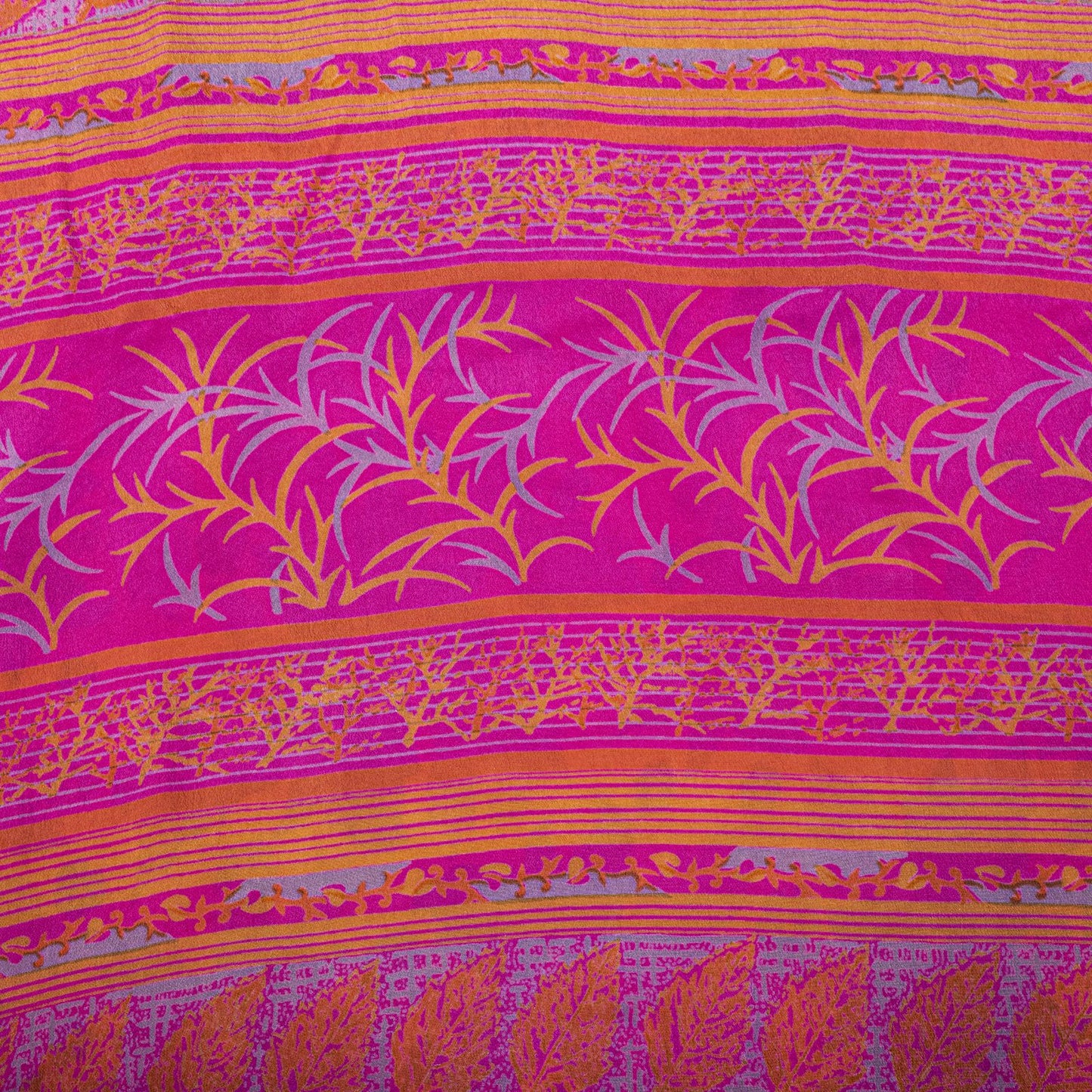 Sanskriti Vintage Saree Yellow Pure Crepe Floral Printed Sari 5+Yd Craft Fabric