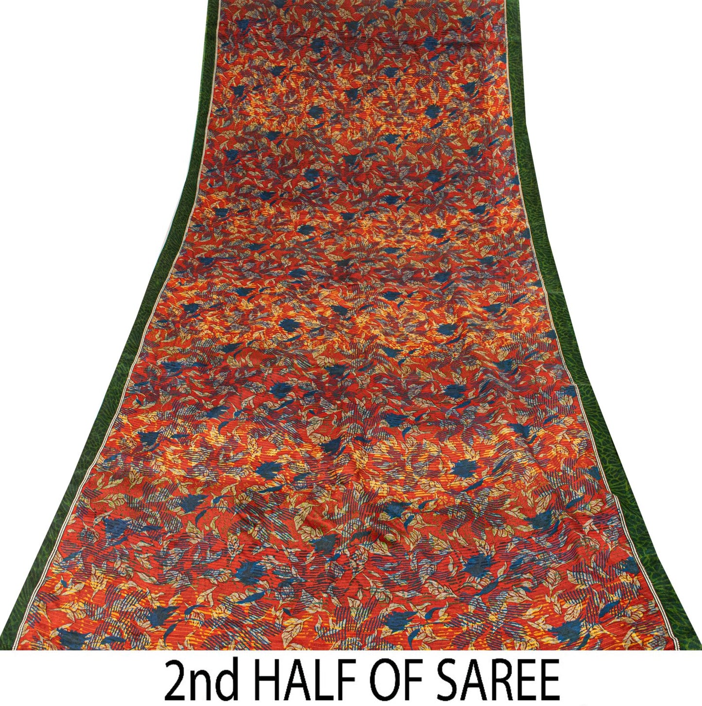 Sanskriti Vintage Saree Red-Green Pure Crepe Abstract Print Sari 5.5+Yd Fabric