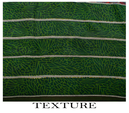 Sanskriti Vintage Saree Red-Green Pure Crepe Abstract Print Sari 5.5+Yd Fabric