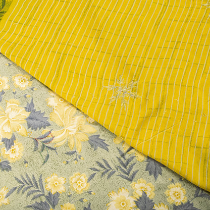 Sanskriti Vintage Saree Yellow Pure Crepe Embroidered-Printed Sari 5.5+YD Fabric