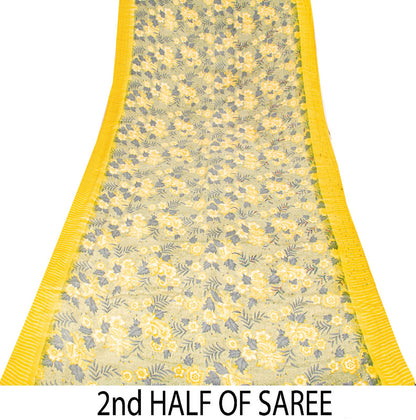 Sanskriti Vintage Saree Yellow Pure Crepe Embroidered-Printed Sari 5.5+YD Fabric