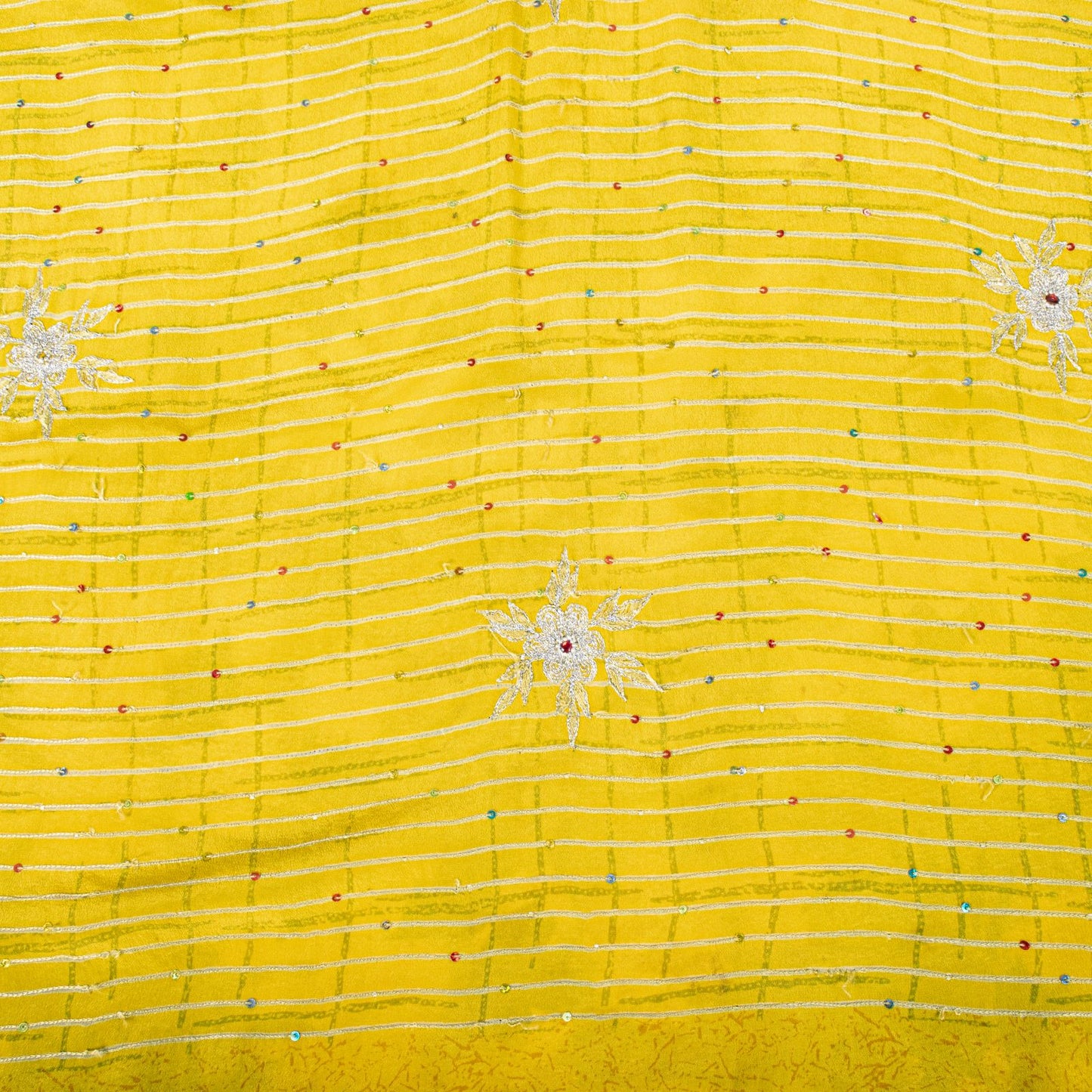 Sanskriti Vintage Saree Yellow Pure Crepe Embroidered-Printed Sari 5.5+YD Fabric