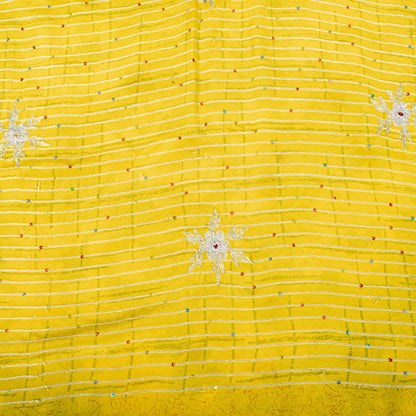 Sanskriti Vintage Saree Yellow Pure Crepe Embroidered-Printed Sari 5.5+YD Fabric