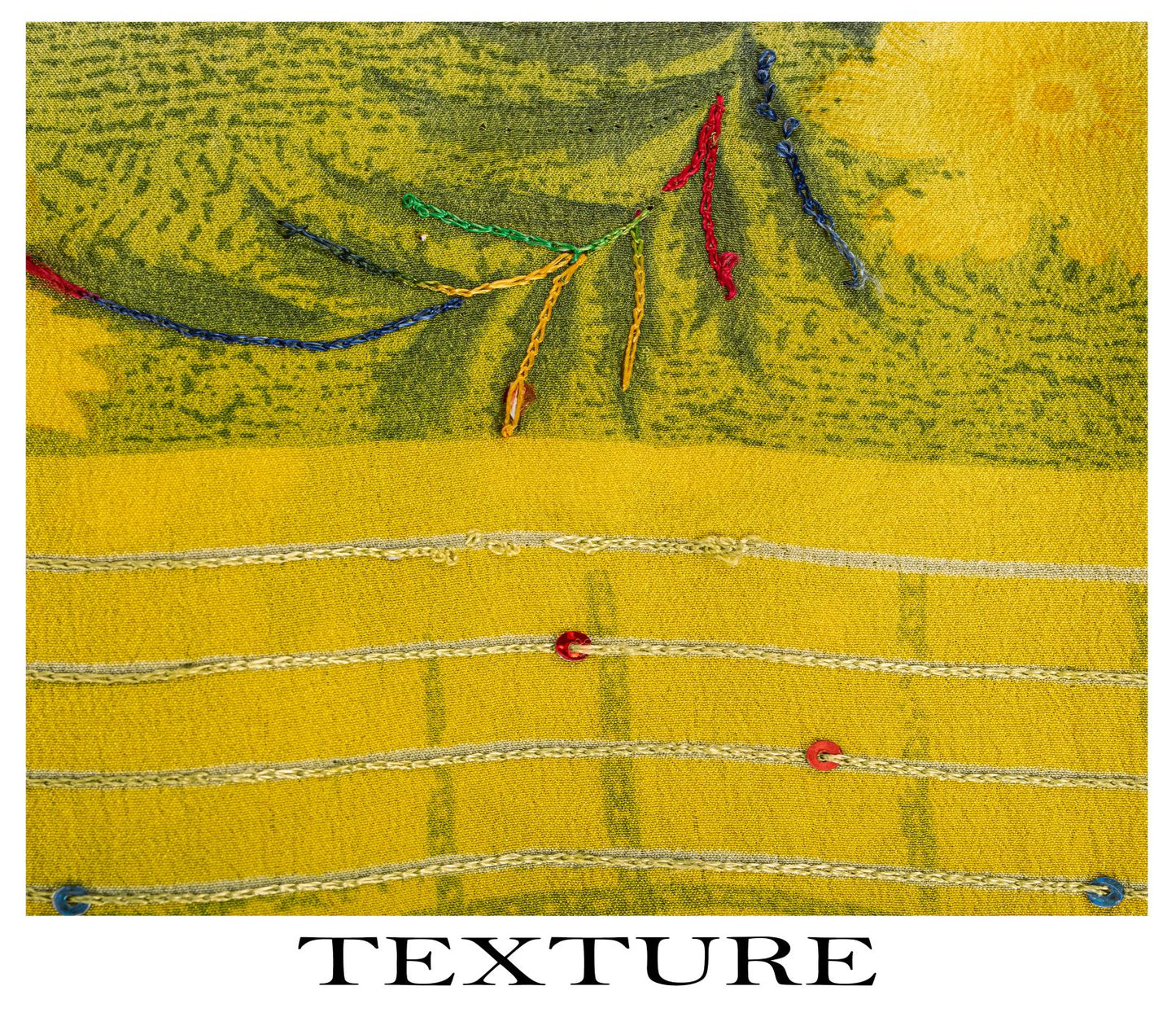 Sanskriti Vintage Saree Yellow Pure Crepe Embroidered-Printed Sari 5.5+YD Fabric