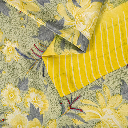 Sanskriti Vintage Saree Yellow Pure Crepe Embroidered-Printed Sari 5.5+YD Fabric