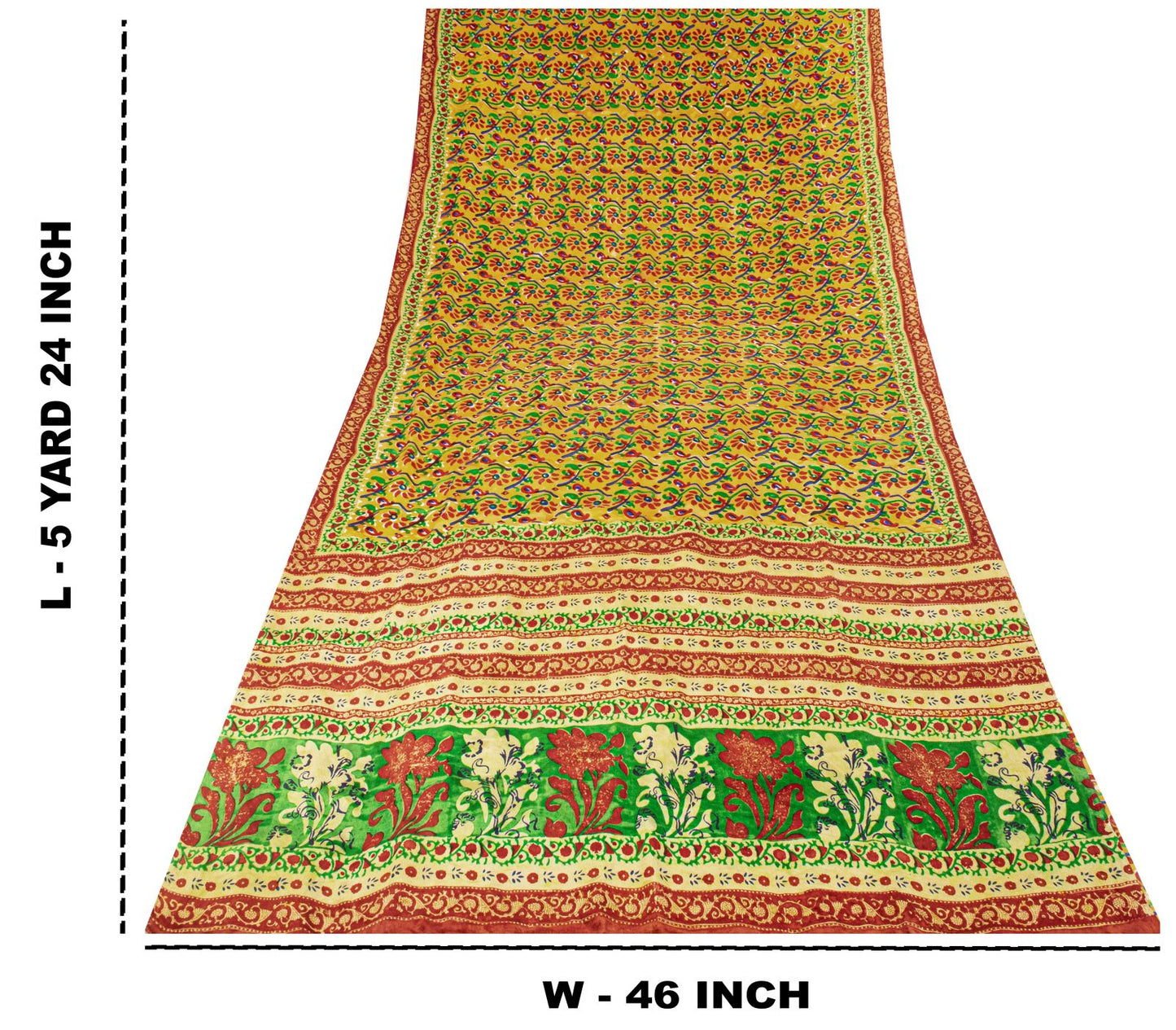 Sanskriti Vintage Saree Orange Pure Crepe Floral Print Sari 5.5Yard Craft Fabric