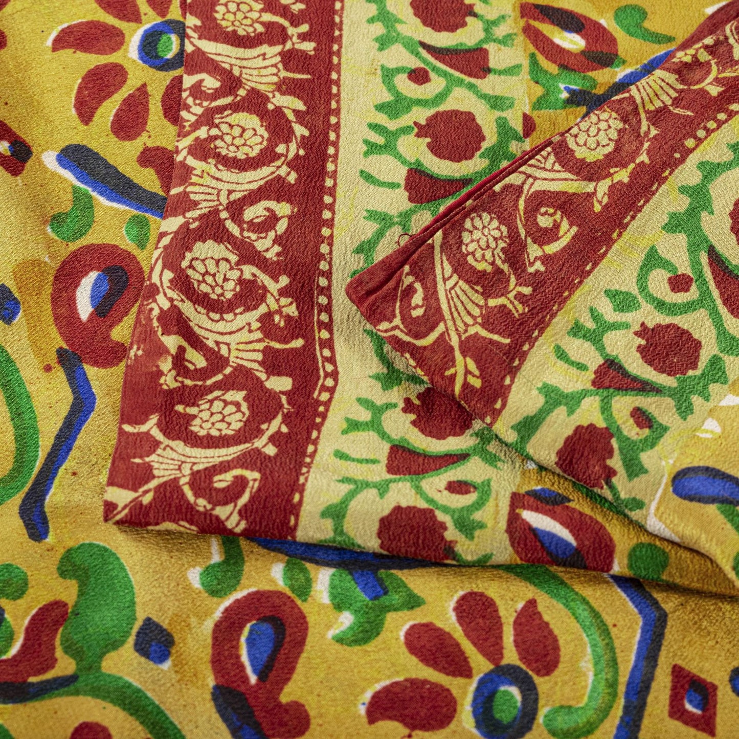 Sanskriti Vintage Saree Orange Pure Crepe Floral Print Sari 5.5Yard Craft Fabric