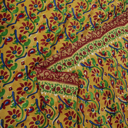 Sanskriti Vintage Saree Orange Pure Crepe Floral Print Sari 5.5Yard Craft Fabric