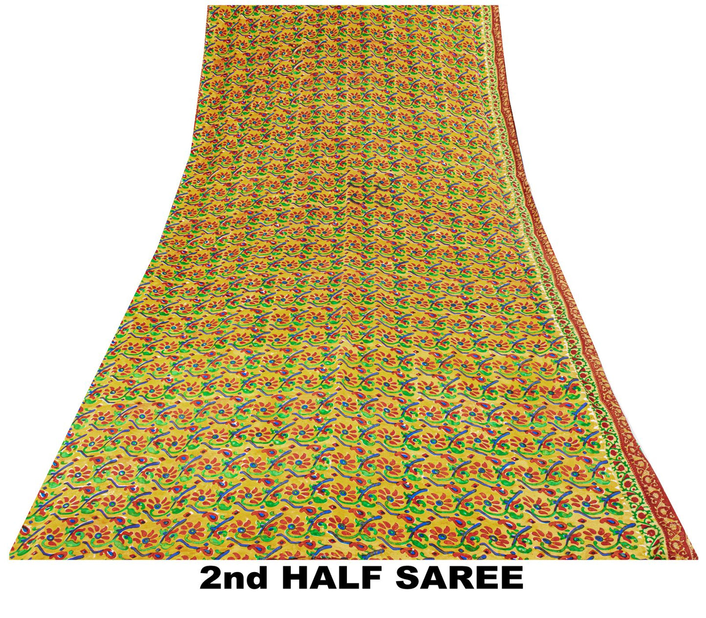 Sanskriti Vintage Saree Orange Pure Crepe Floral Print Sari 5.5Yard Craft Fabric