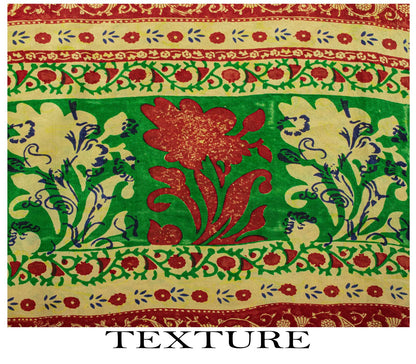 Sanskriti Vintage Saree Orange Pure Crepe Floral Print Sari 5.5Yard Craft Fabric