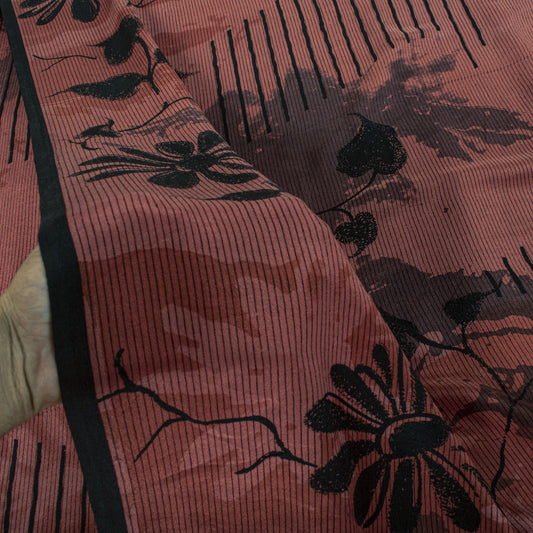 Sanskriti Vintage Saree Brown Pure Crepe Floral Print Sari 5.5+Yard Craft Fabric