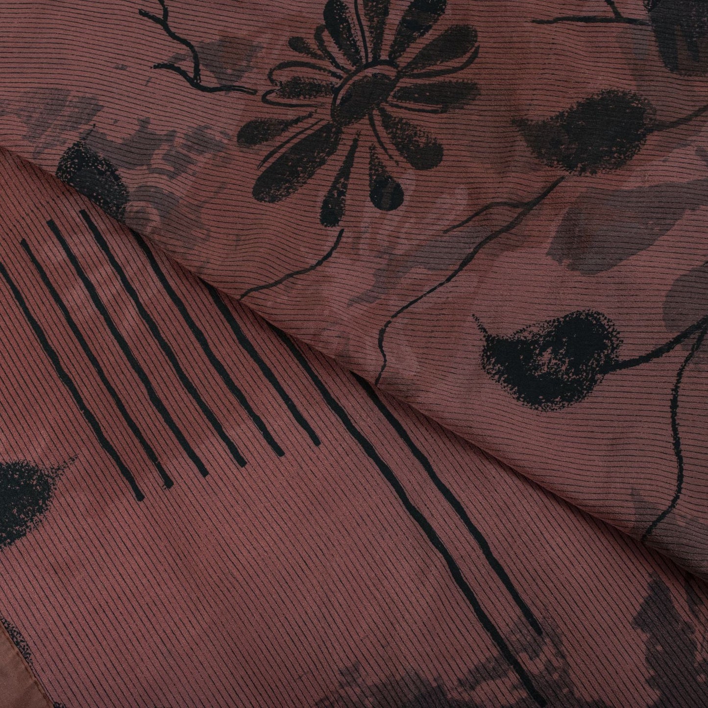 Sanskriti Vintage Saree Brown Pure Crepe Floral Print Sari 5.5+Yard Craft Fabric