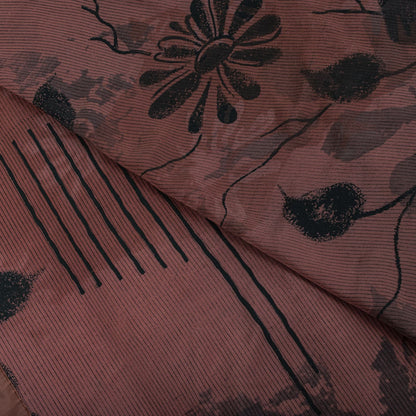 Sanskriti Vintage Saree Brown Pure Crepe Floral Print Sari 5.5+Yard Craft Fabric