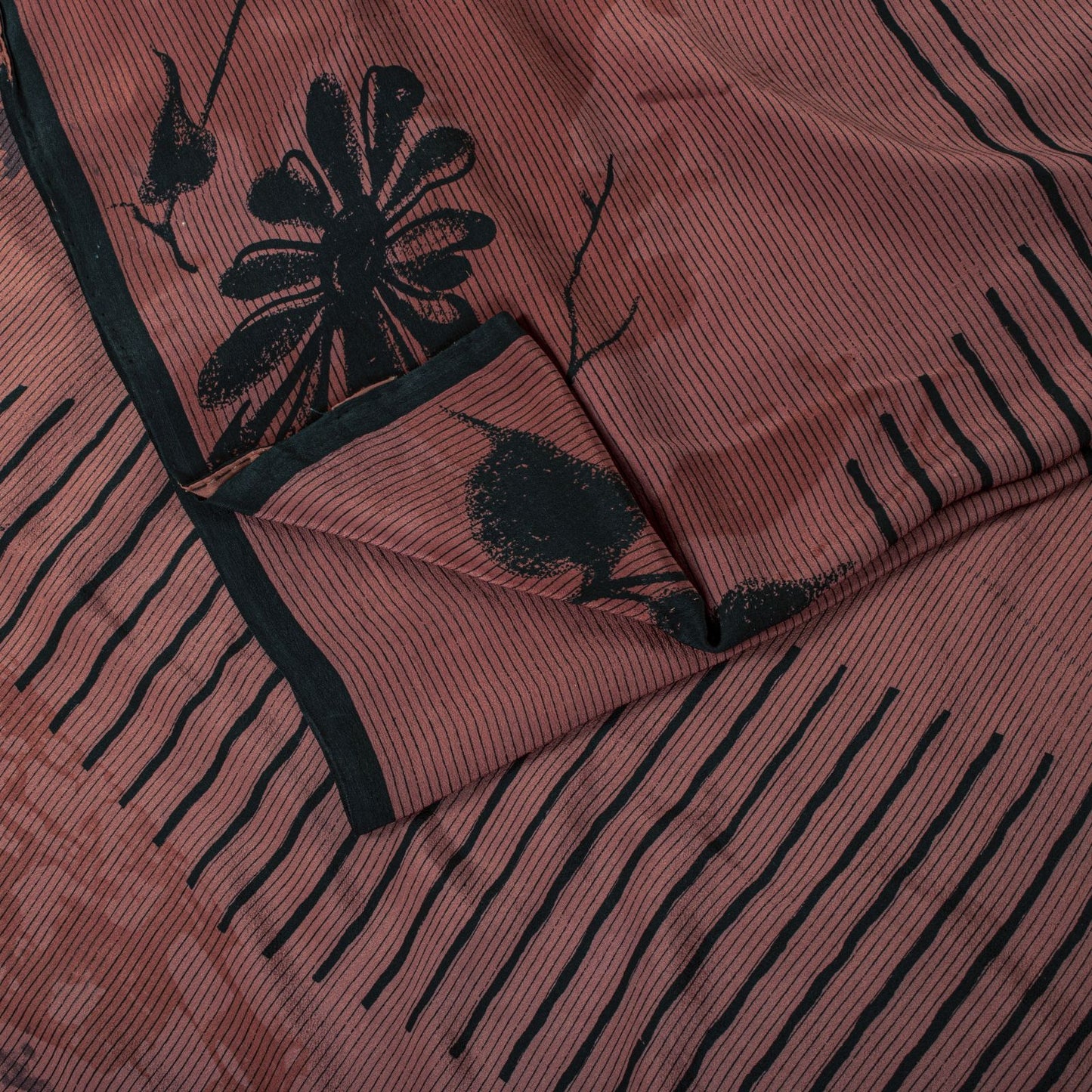 Sanskriti Vintage Saree Brown Pure Crepe Floral Print Sari 5.5+Yard Craft Fabric