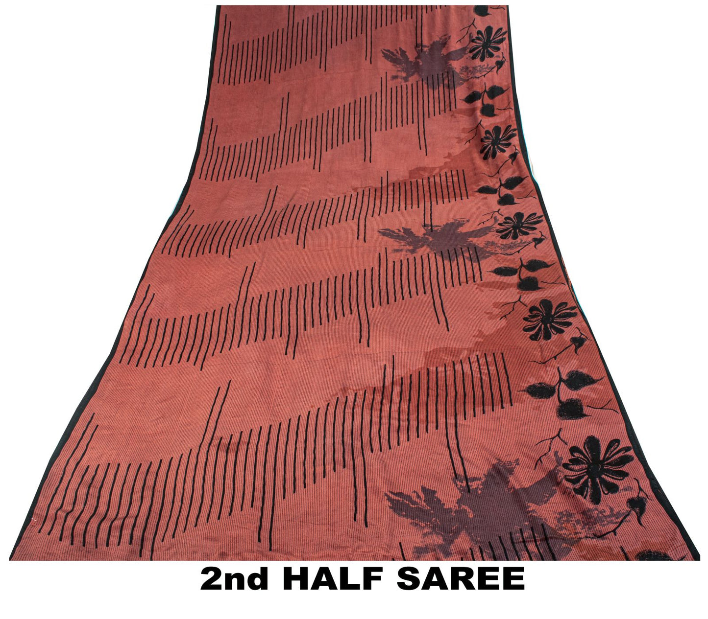 Sanskriti Vintage Saree Brown Pure Crepe Floral Print Sari 5.5+Yard Craft Fabric