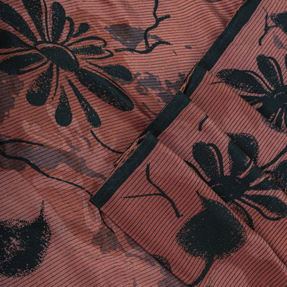 Sanskriti Vintage Saree Brown Pure Crepe Floral Print Sari 5.5+Yard Craft Fabric