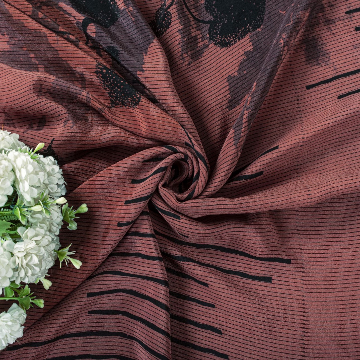 Sanskriti Vintage Saree Brown Pure Crepe Floral Print Sari 5.5+Yard Craft Fabric