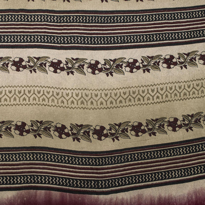 Sanskriti Vintage Saree Wine Pure Crepe Floral Print-Solid Sari 5.5+Yard Fabric