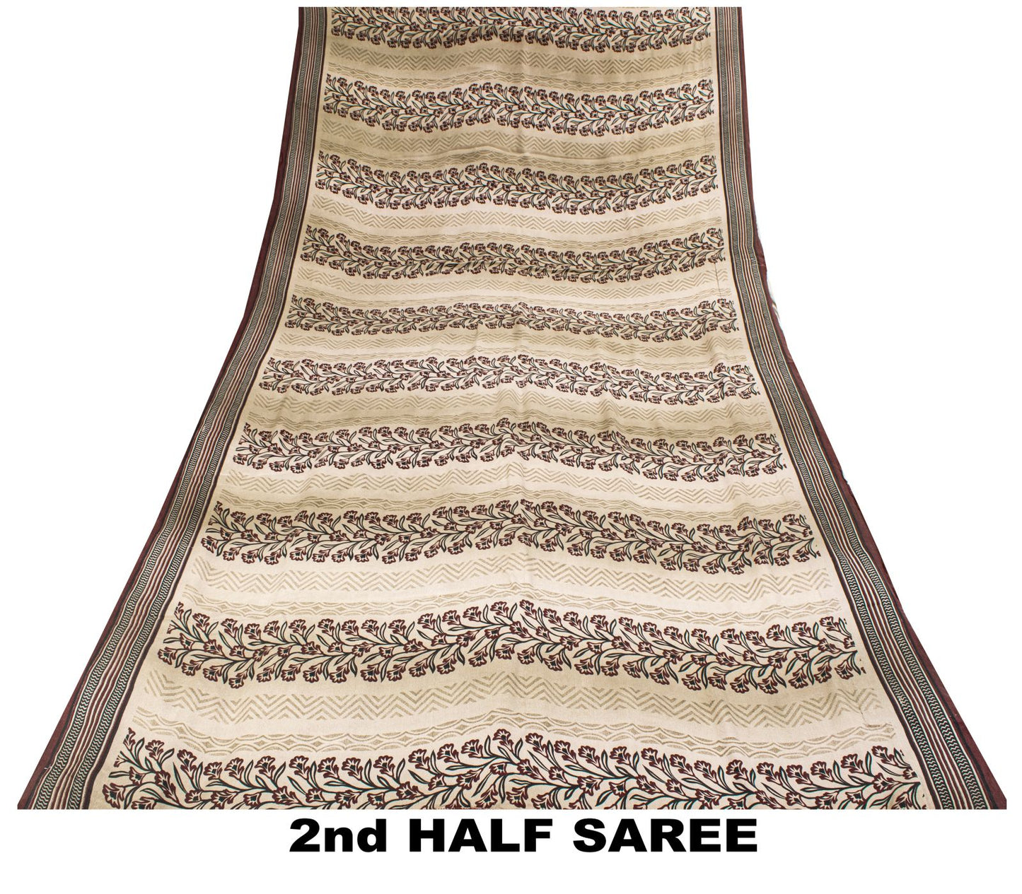 Sanskriti Vintage Saree Wine Pure Crepe Floral Print-Solid Sari 5.5+Yard Fabric