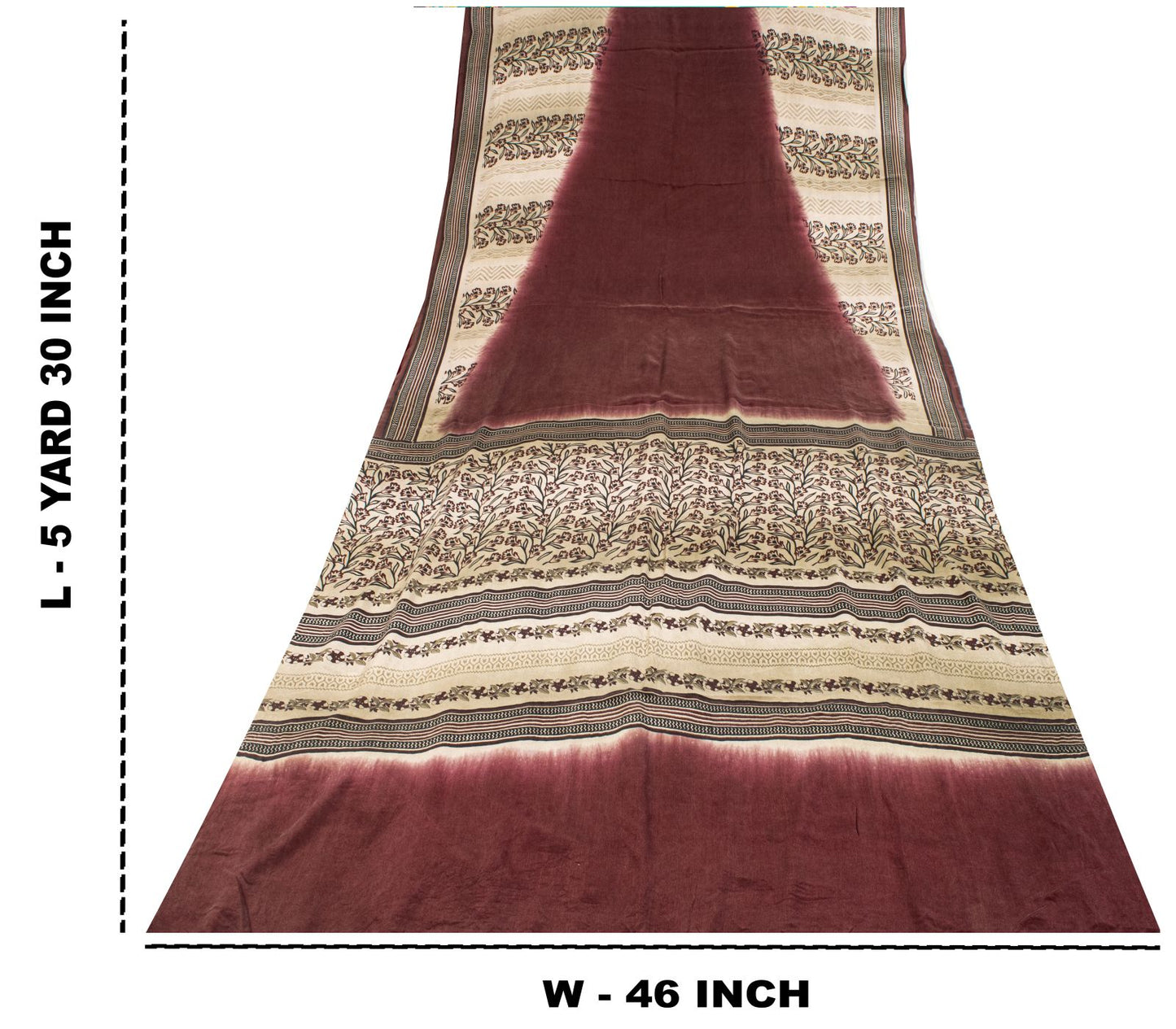Sanskriti Vintage Saree Wine Pure Crepe Floral Print-Solid Sari 5.5+Yard Fabric