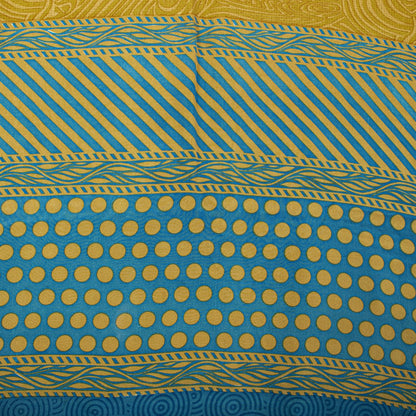 Sanskriti Vintage Saree YellowPure Crepe Abstract Print Sari 5Yard Craft Fabric