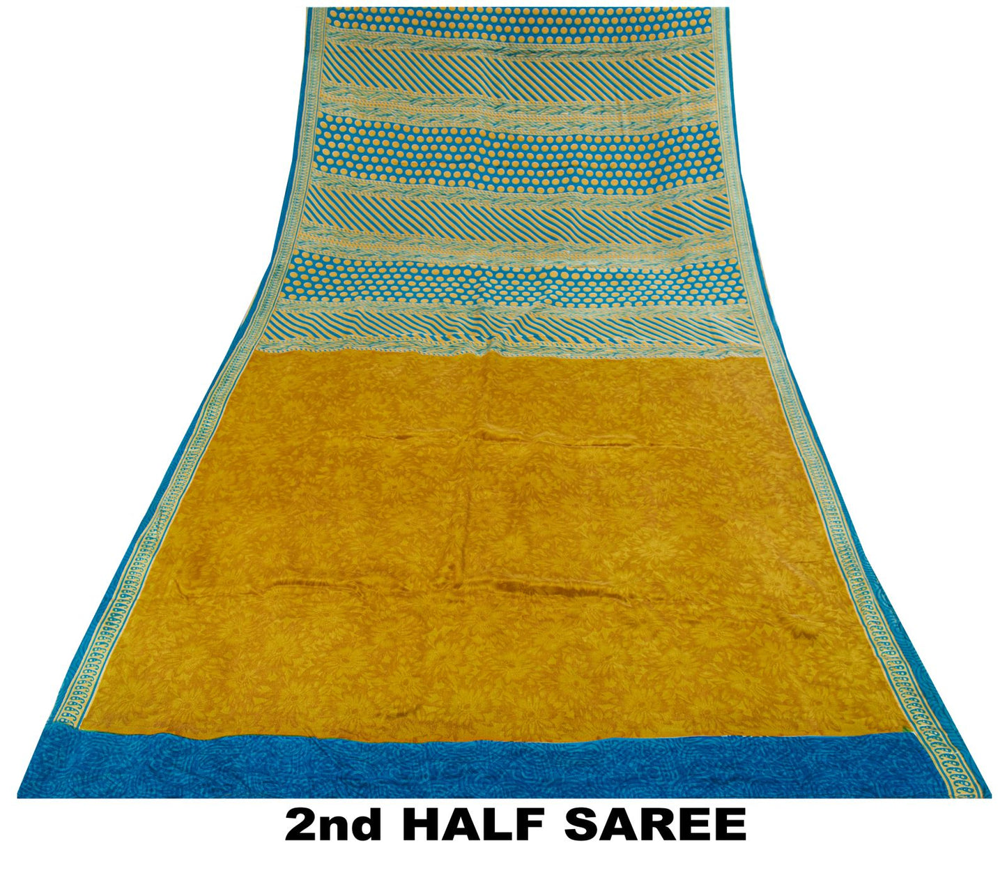 Sanskriti Vintage Saree YellowPure Crepe Abstract Print Sari 5Yard Craft Fabric
