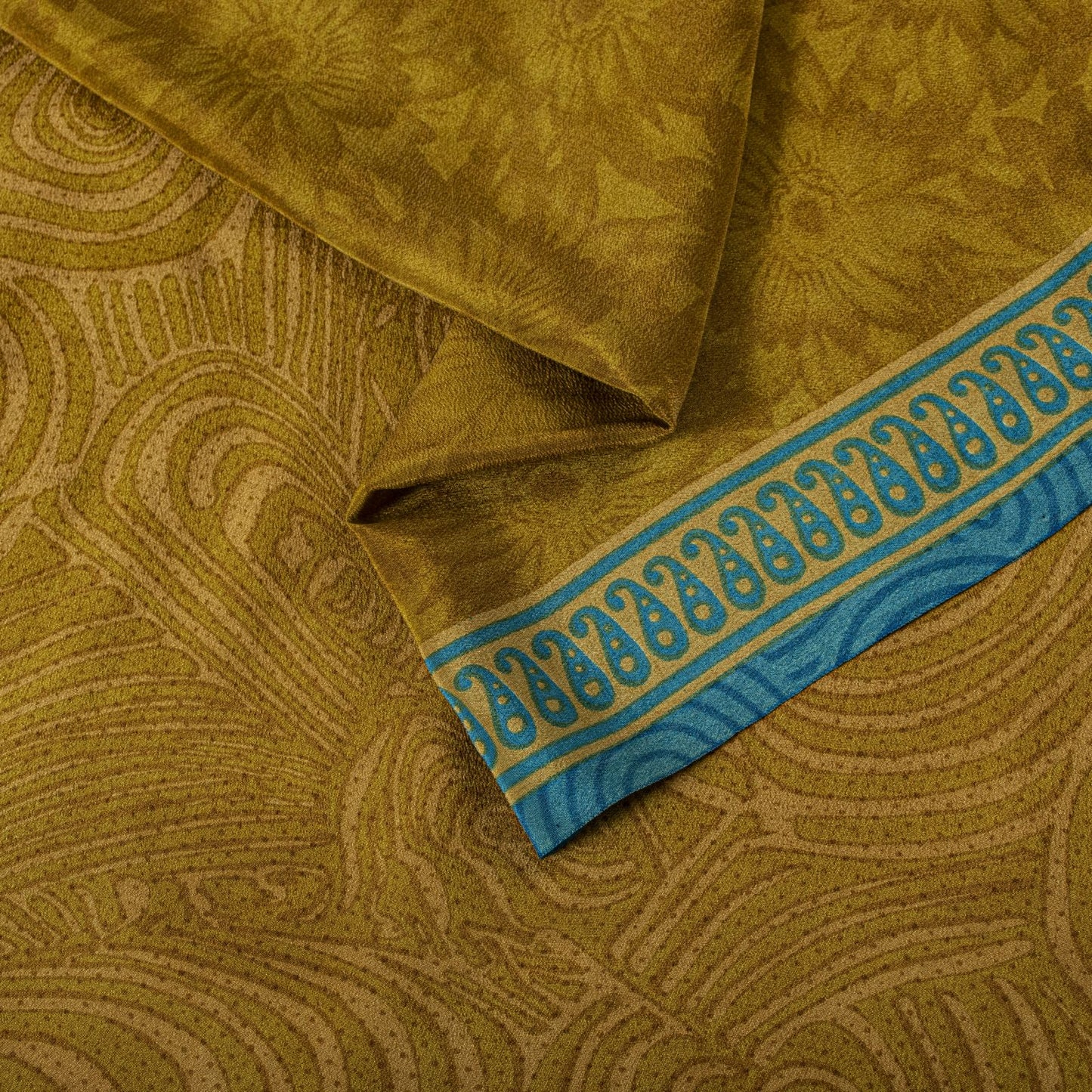 Sanskriti Vintage Saree YellowPure Crepe Abstract Print Sari 5Yard Craft Fabric