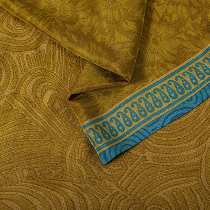 Sanskriti Vintage Saree YellowPure Crepe Abstract Print Sari 5Yard Craft Fabric