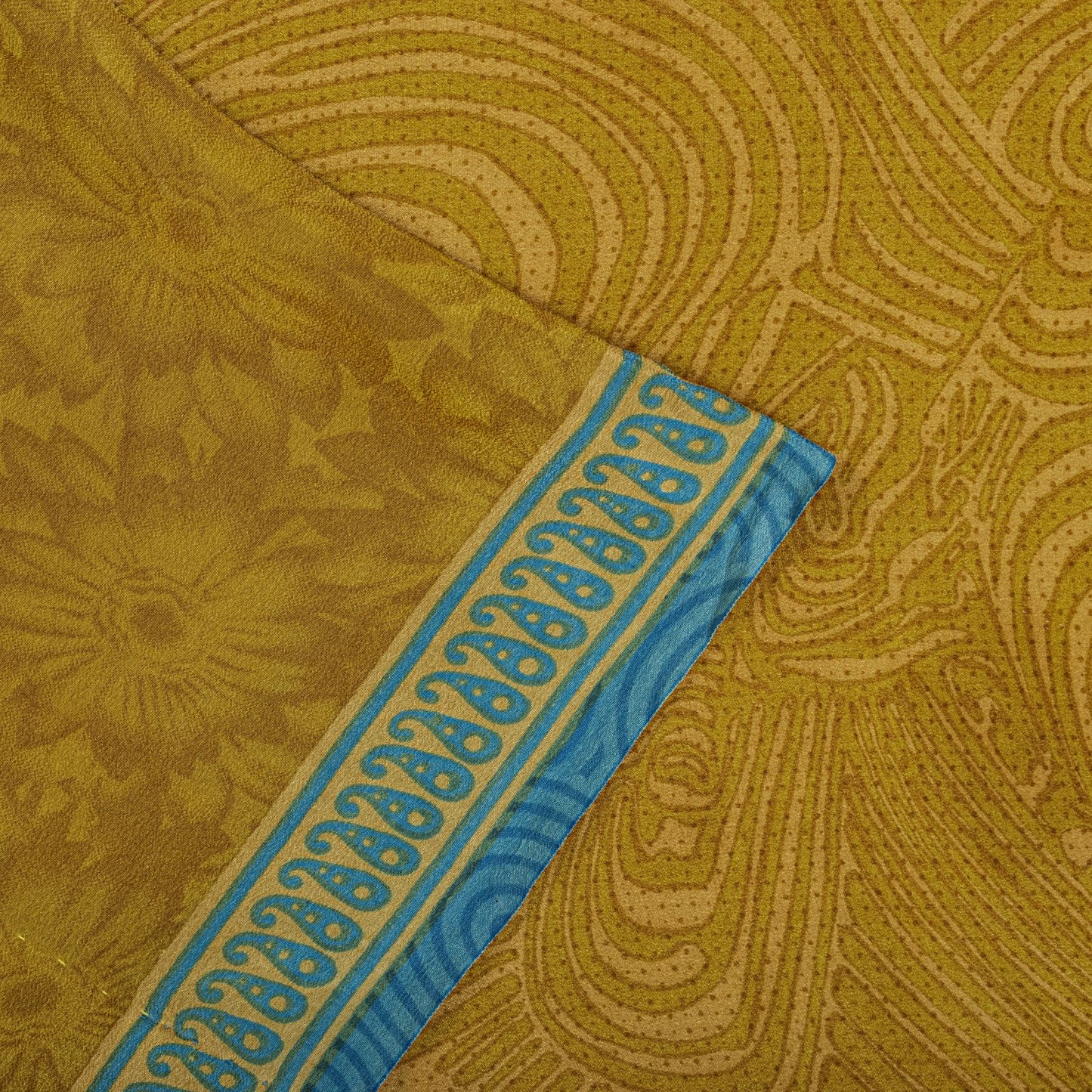 Sanskriti Vintage Saree YellowPure Crepe Abstract Print Sari 5Yard Craft Fabric
