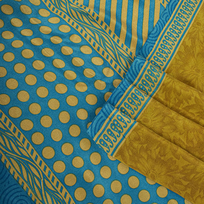 Sanskriti Vintage Saree YellowPure Crepe Abstract Print Sari 5Yard Craft Fabric