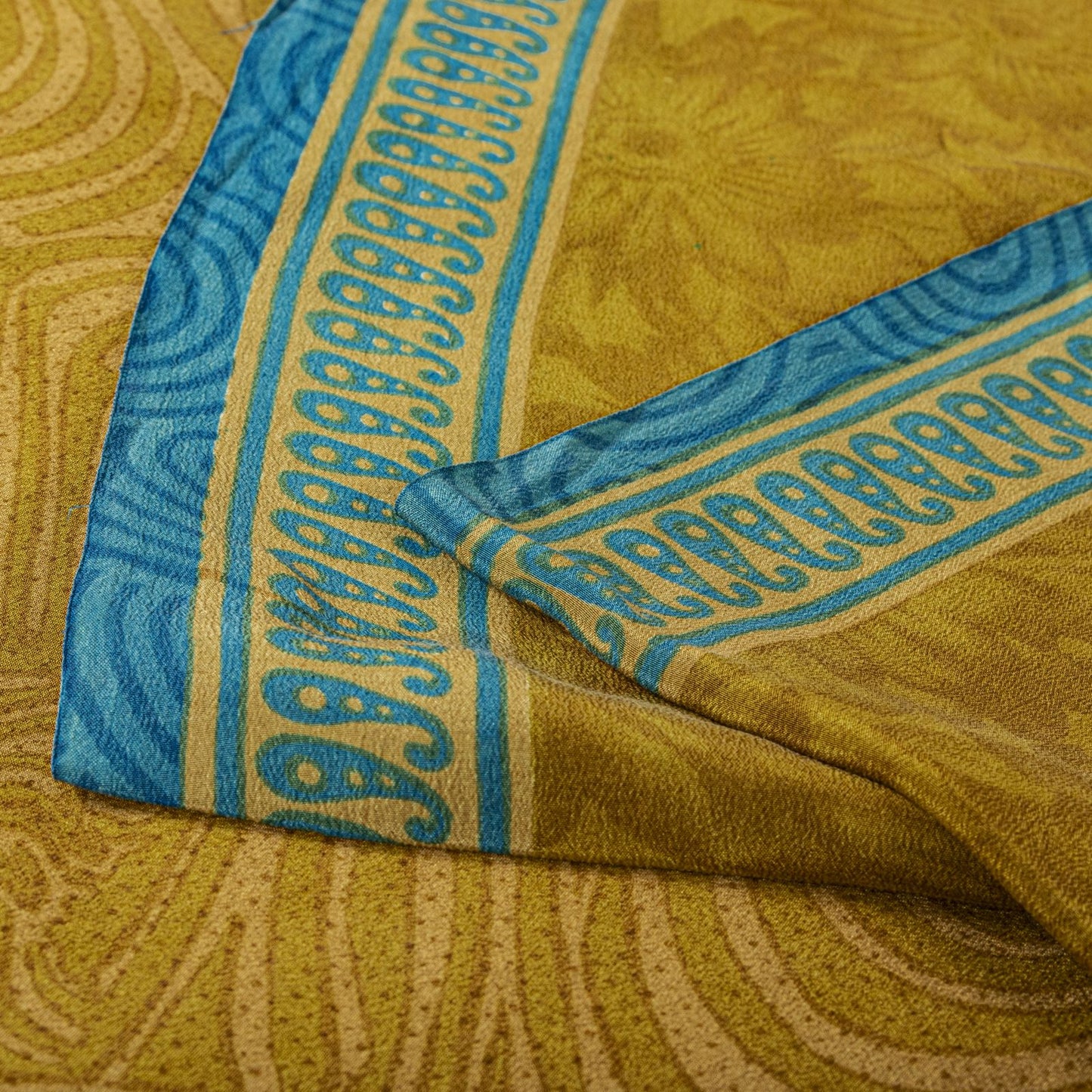 Sanskriti Vintage Saree YellowPure Crepe Abstract Print Sari 5Yard Craft Fabric