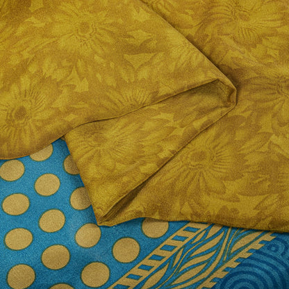 Sanskriti Vintage Saree YellowPure Crepe Abstract Print Sari 5Yard Craft Fabric