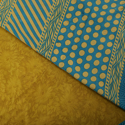 Sanskriti Vintage Saree YellowPure Crepe Abstract Print Sari 5Yard Craft Fabric