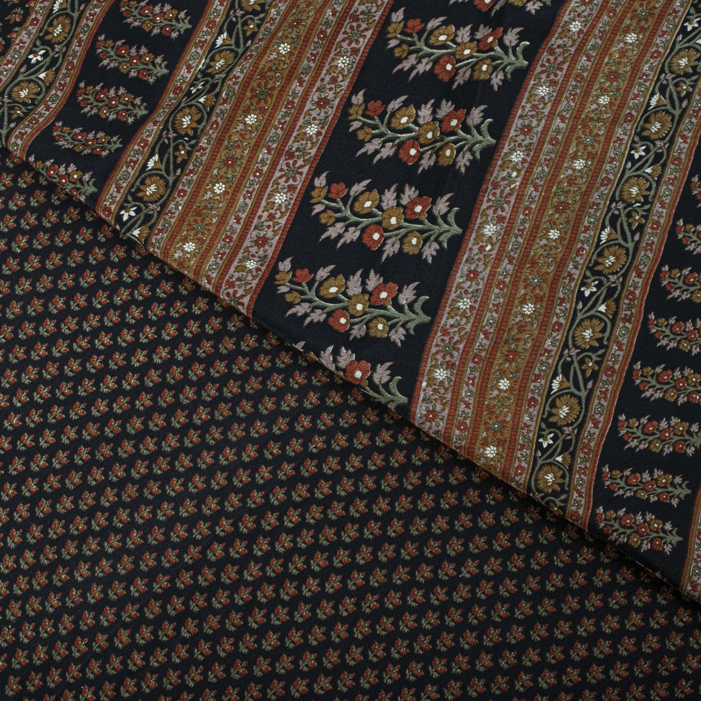 Sanskriti Vintage Saree Black Pure Crepe Floral Print Sari 5.5+Yard Craft Fabric
