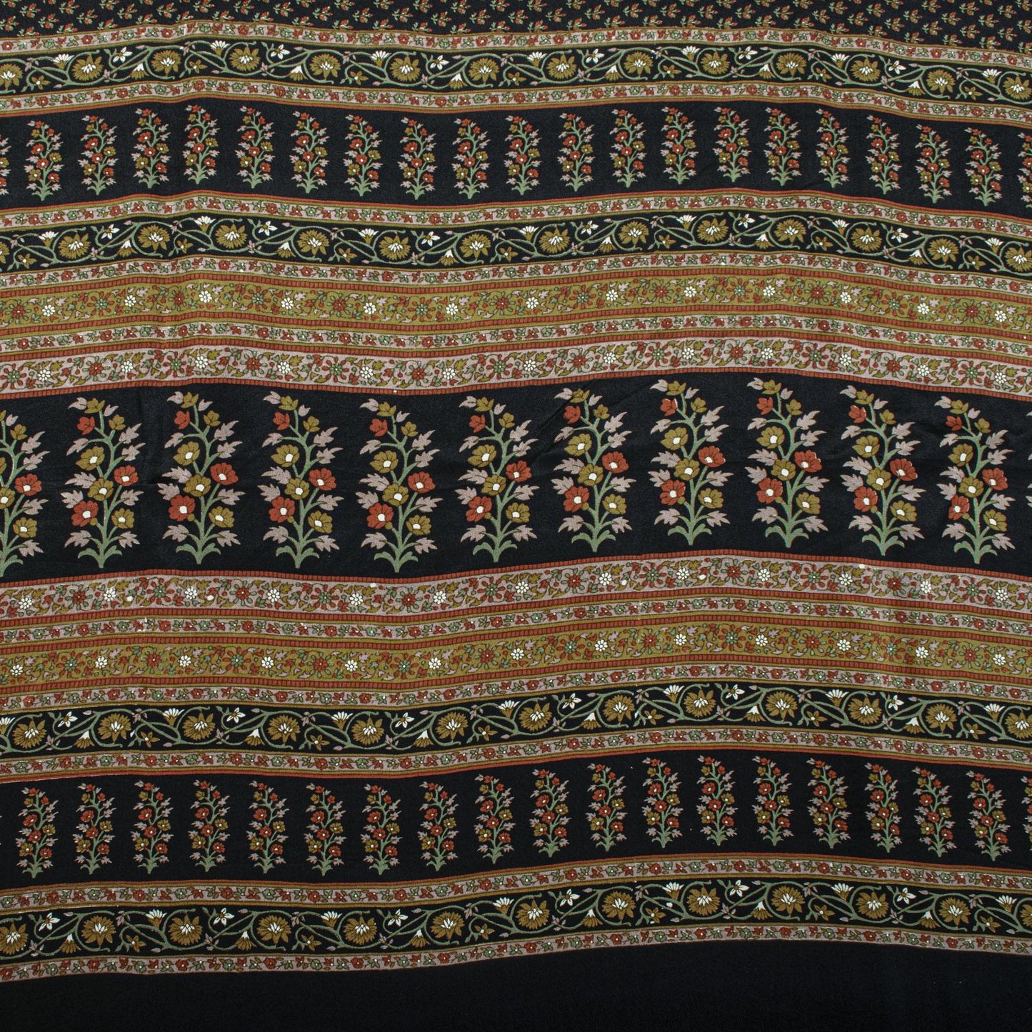 Sanskriti Vintage Saree Black Pure Crepe Floral Print Sari 5.5+Yard Craft Fabric