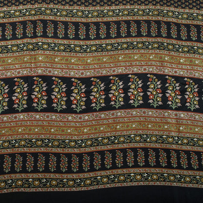 Sanskriti Vintage Saree Black Pure Crepe Floral Print Sari 5.5+Yard Craft Fabric
