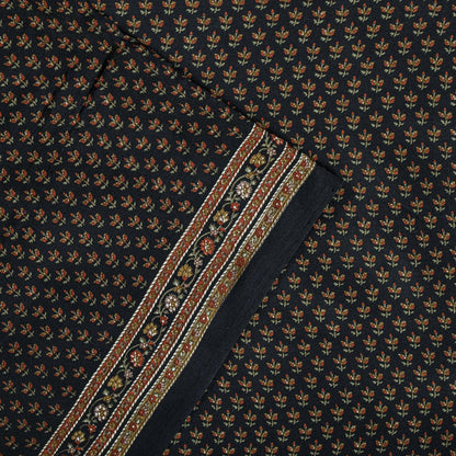 Sanskriti Vintage Saree Black Pure Crepe Floral Print Sari 5.5+Yard Craft Fabric