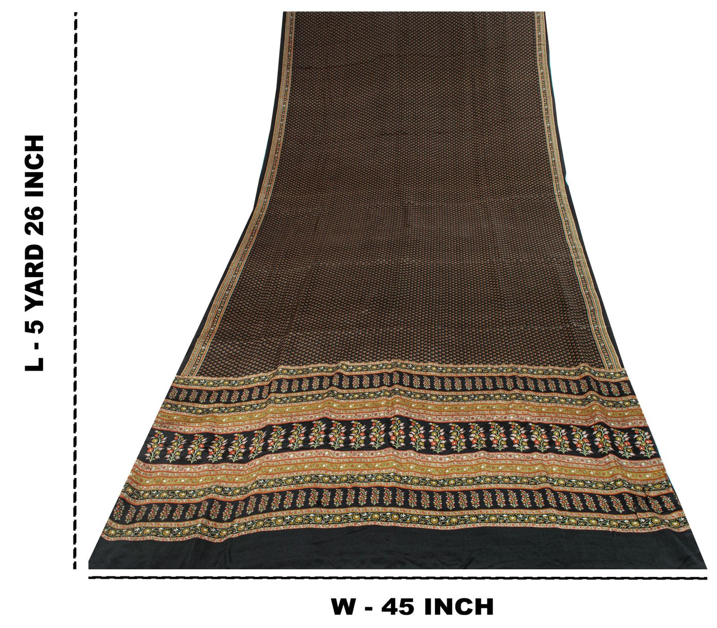 Sanskriti Vintage Saree Black Pure Crepe Floral Print Sari 5.5+Yard Craft Fabric