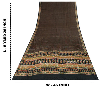 Sanskriti Vintage Saree Black Pure Crepe Floral Print Sari 5.5+Yard Craft Fabric