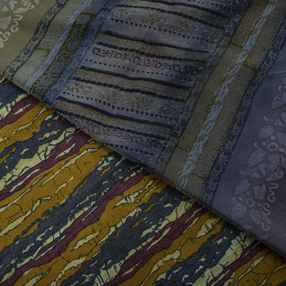 Sanskriti Vintage Saree Blue Pure Crepe Abstract Print Sari 5.5Yard Craft Fabric