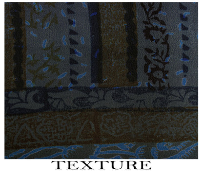 Sanskriti Vintage Saree Blue Pure Crepe Abstract Print Sari 5.5Yard Craft Fabric