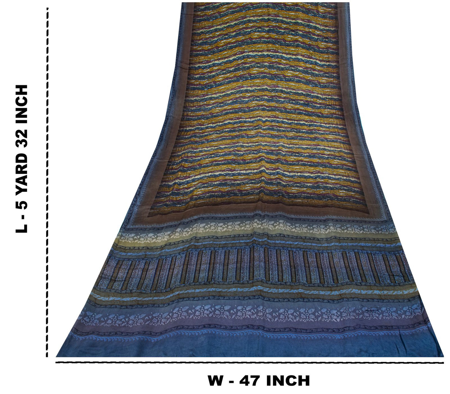 Sanskriti Vintage Saree Blue Pure Crepe Abstract Print Sari 5.5Yard Craft Fabric