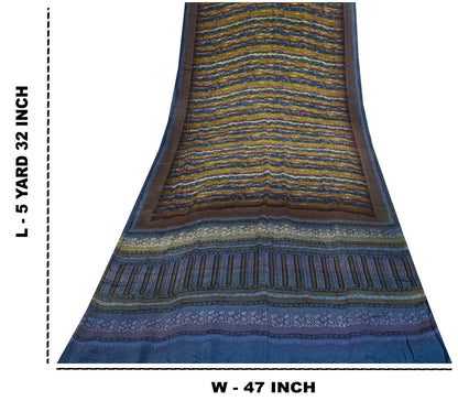 Sanskriti Vintage Saree Blue Pure Crepe Abstract Print Sari 5.5Yard Craft Fabric