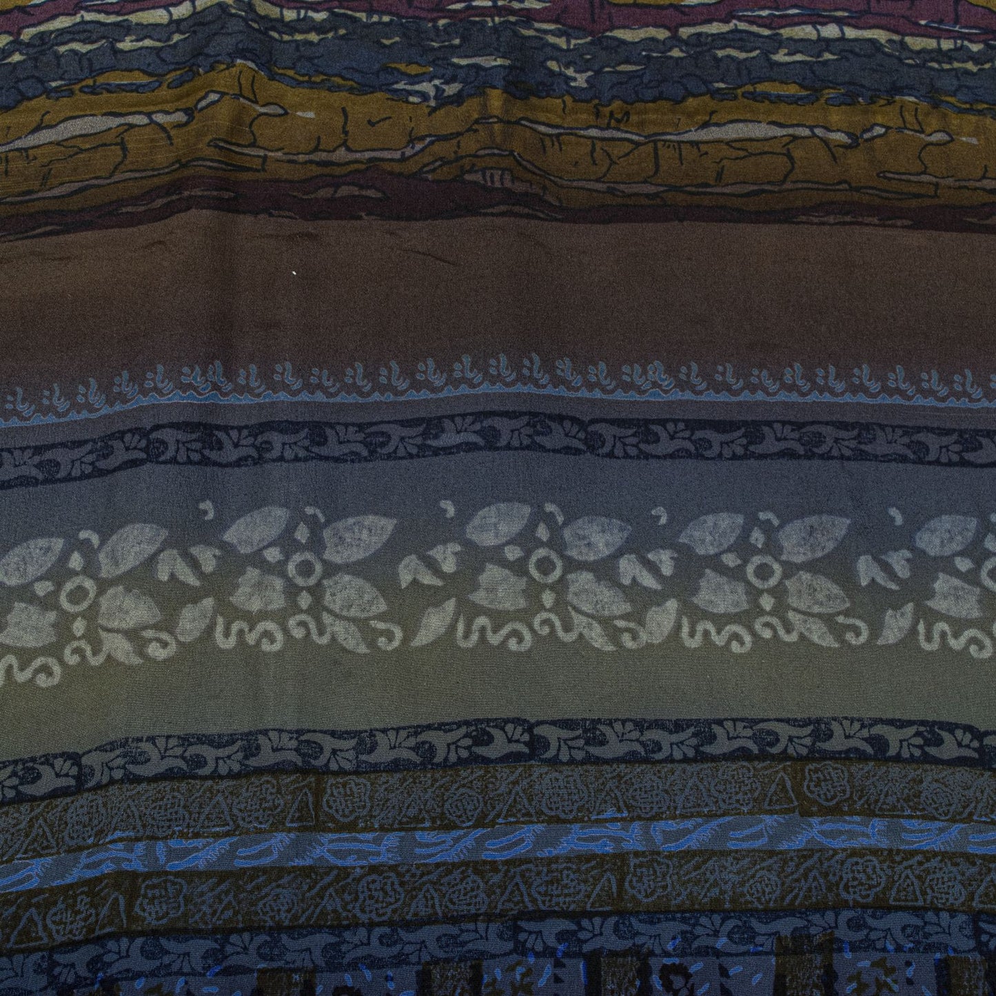 Sanskriti Vintage Saree Blue Pure Crepe Abstract Print Sari 5.5Yard Craft Fabric