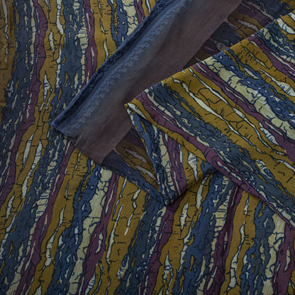Sanskriti Vintage Saree Blue Pure Crepe Abstract Print Sari 5.5Yard Craft Fabric