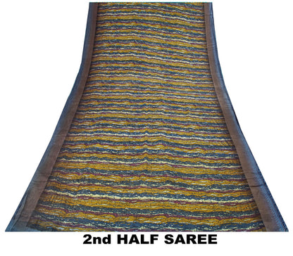 Sanskriti Vintage Saree Blue Pure Crepe Abstract Print Sari 5.5Yard Craft Fabric